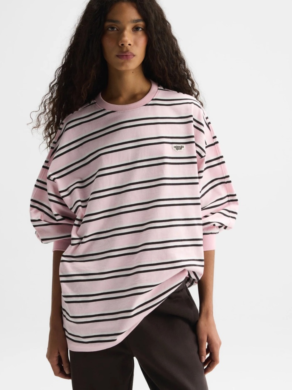 Adanola Pink and Brown Striped Long-Sleeve Tee